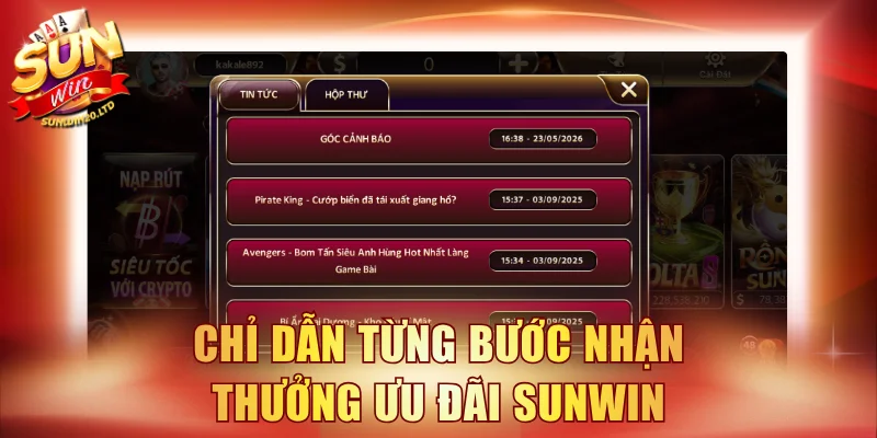 Chỉ dẫn từng bước nhận thưởng ưu đãi SUNWIN