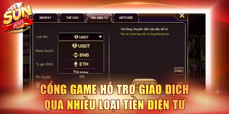 Cổng game hỗ trợ giao dịch qua nhiều loại tiền điện tử